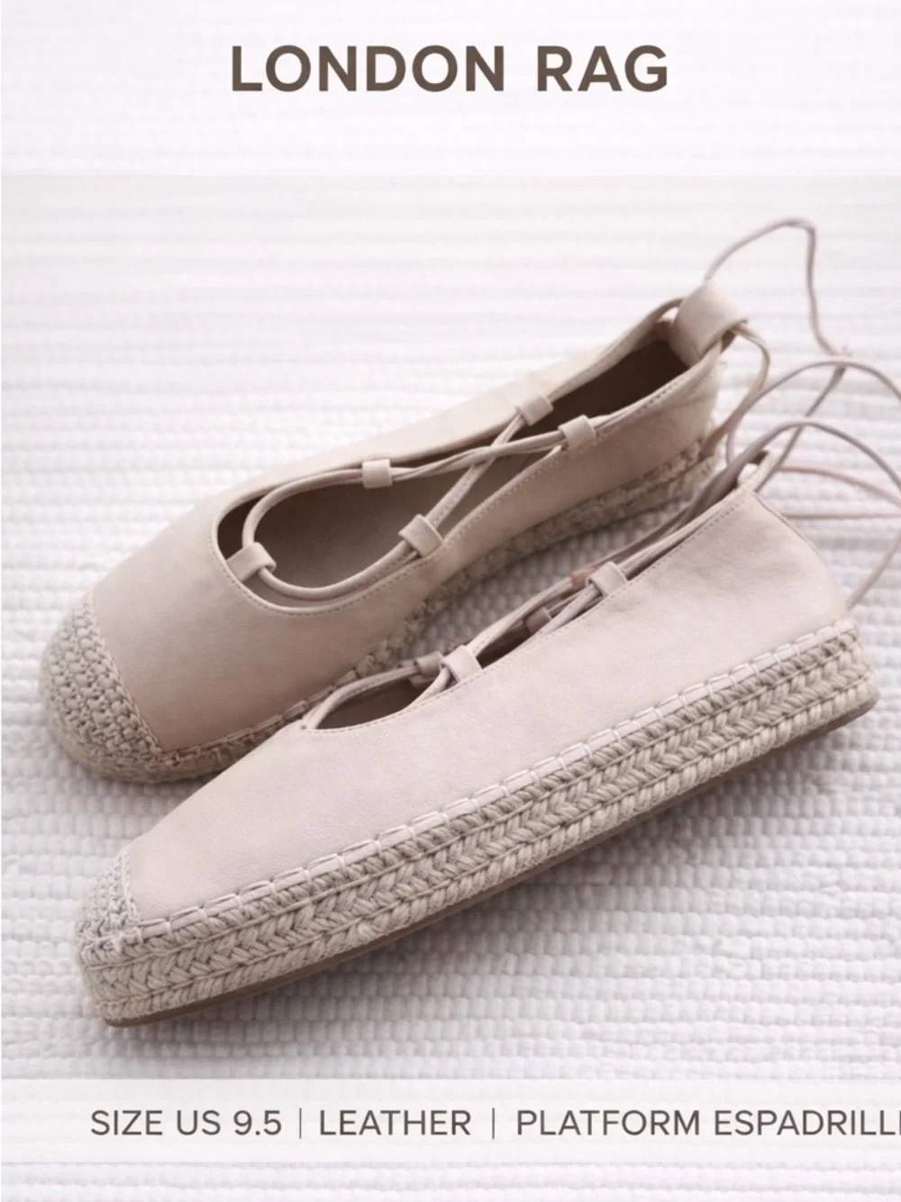 London Rag Lace Up Espadrille Platform Ballet Flats Beige Leather 9.5